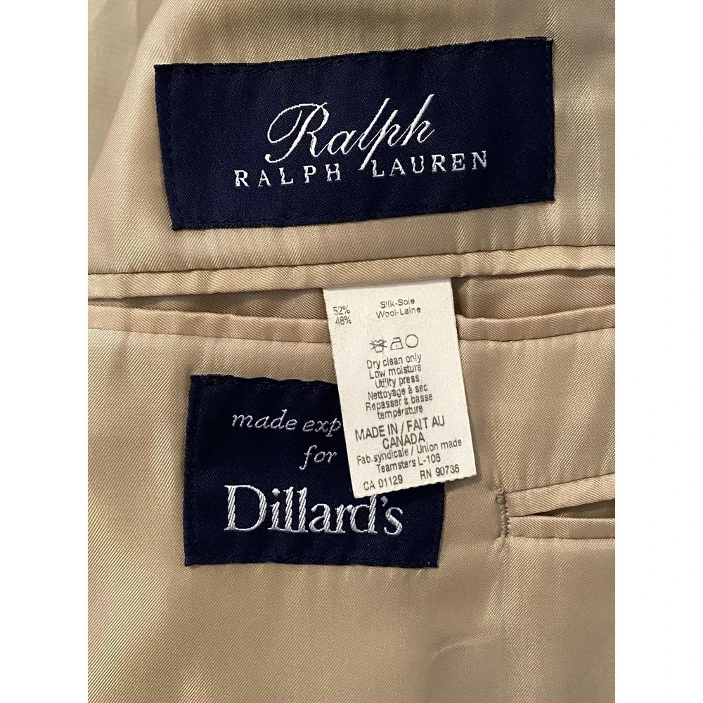 Ralph‎ Lauren Blazer Mens 42R Brown Tan Silk Wool Check Bussiness Office Classic